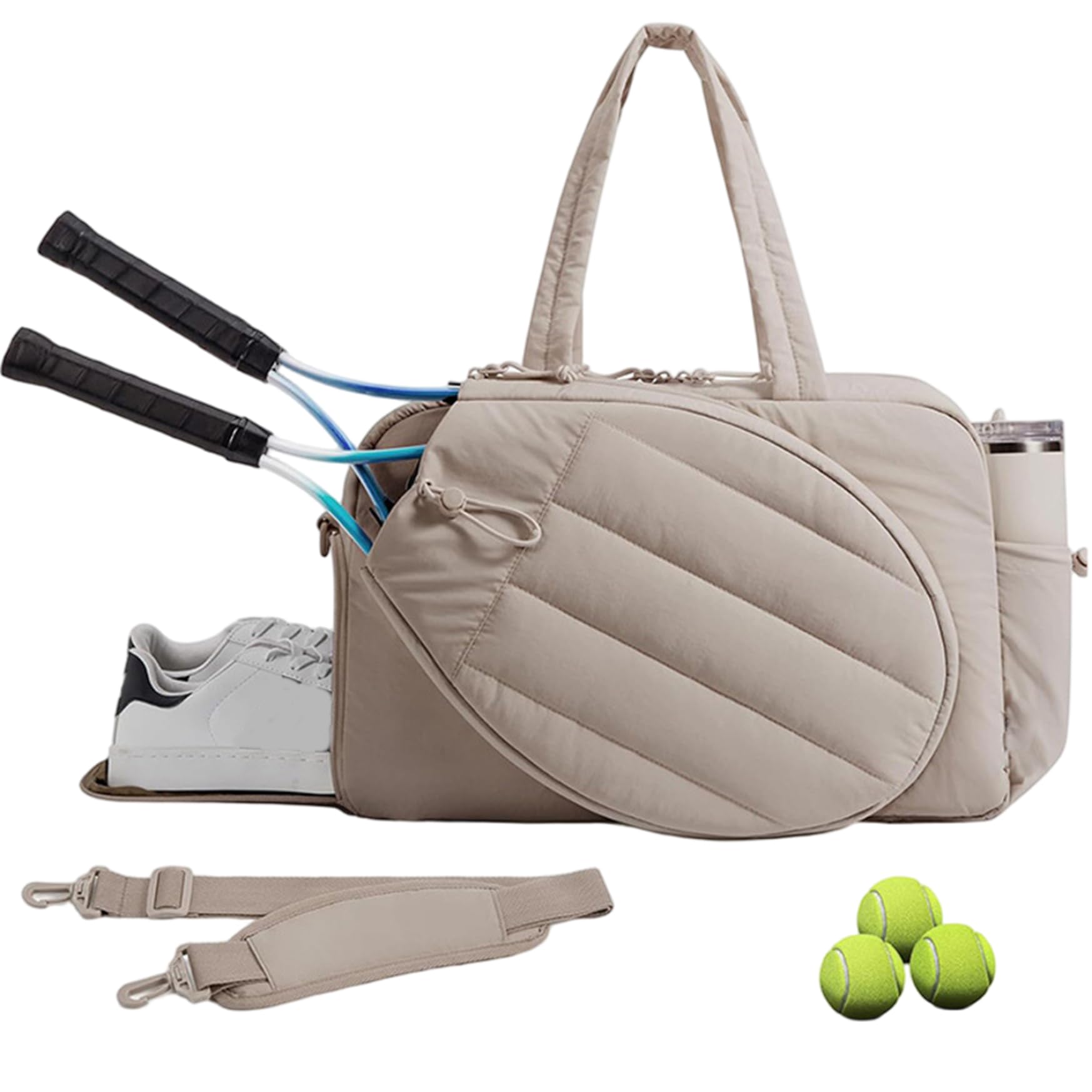 Sac de Raquette de Tennis Multifonctionnel pour Femmes, 2 Raquettes avec Compartiment à Chaussures et Poche Humide