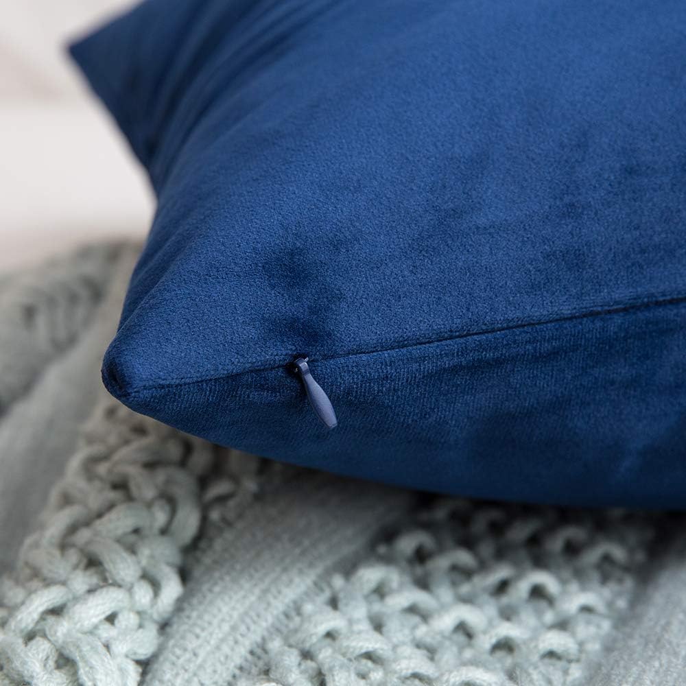 MIULEE Pack of 2 Velvet Soft Decorative Square Throw Pillow Case Cushion Covers Luxury Pillowcases for Livingroom Sofa Bedroom with Invisible Zipper 50cm x 50cm 20x20 Inches Navy Blue — view 5