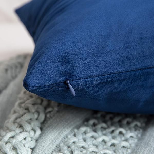MIULEE Pack of 2 Velvet Soft Decorative Square Throw Pillow Case Cushion Covers Luxury Pillowcases for Livingroom Sofa Bedroom with Invisible Zipper 50cm x 50cm 20x20 Inches Navy Blue - 5