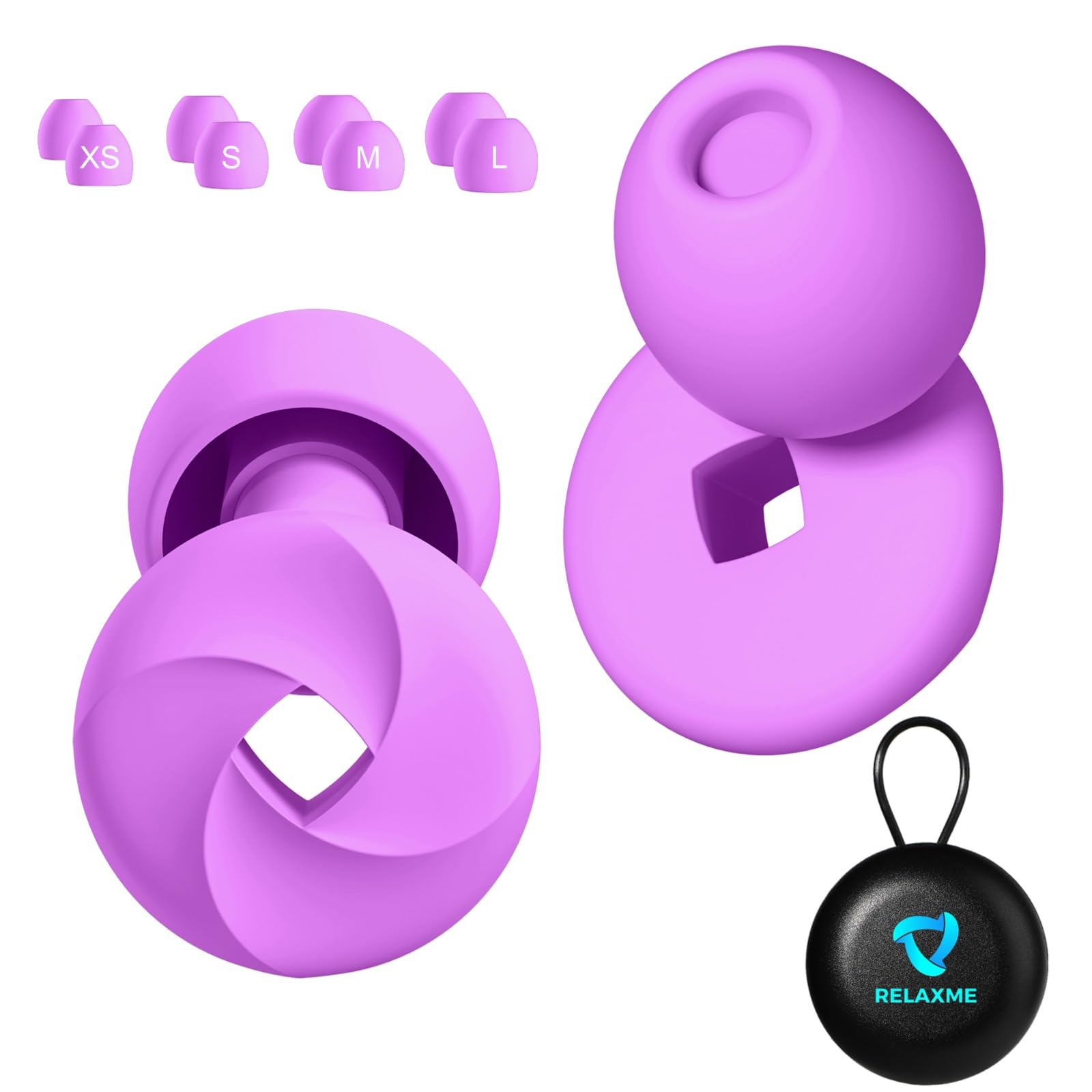 RelaxmeSilicone Ear Plugs for Noise Reduction - Ultra-Soft Reusable Ear Plugs for Sleeping, Deep Focus, Travel, Noise Sensitivity - Flexible Sleep Earbuds with 8 Ear Tips, 33dB (SNR) Noise Reduction
