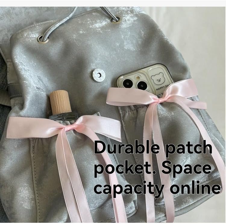 Cute Backpack Kawaii Shoulder Bag, Women Aesthetic Trendy Y2k Purse Coquette Mini Backpack Bow Tie Grunge Trendy Bag (Silver)