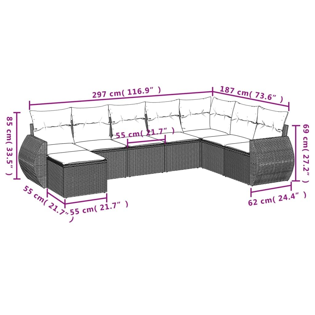 Salon de Jardin avec Coussins 8 pcs Beige résine tressée canapé modulable Angle Fauteuil Pouf siège extérieur terrasse Patio détente
