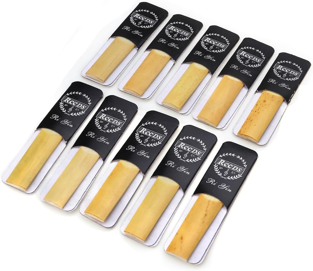 NANYI Alto Sax Reeds Strength 2.5, 10-Pack Traditional Cane for Beginner | Thinner vamp for easy blow, hard storage case, unfiled cut. For students, band class, daily practice, warm tone.