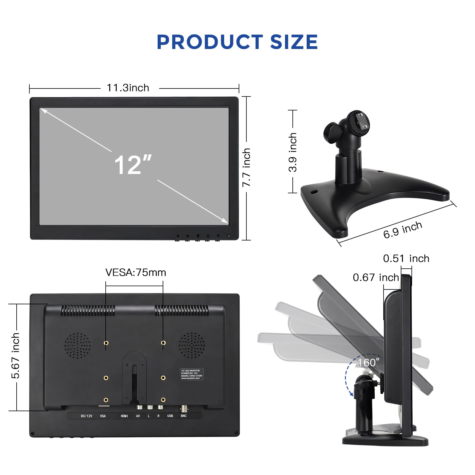 Amazon.co.jp: OSCY 小型モニター 12インチ 1280 x 800 解像度