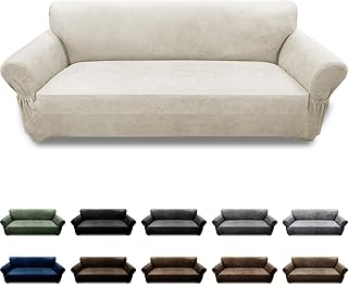 Couch Cover Leather Look 3 Seater Couch Sofa Cover 1-Piece Sofa Slipcover Stretch Furniture Protector with Elastic Bottom & Pockets(Sofa, Beige) - Buy now