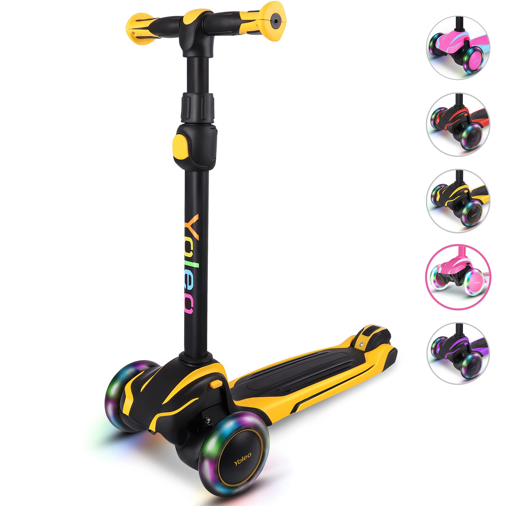 YOLEO Scooter for Children from 3 to 12 Years, 4 Adjustable Heights Scooter 3 Wheels Child, LED Light Emitting Wheels, Shock Absorbing Design, Easy to Turn, Maximum Load 50 kg