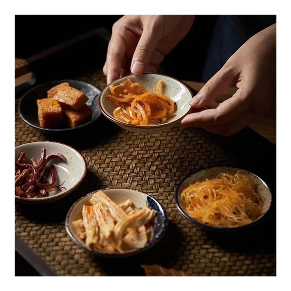 Dessertteller Retro runde Beilagenschale aus Keramik, Beilagenschale, Gewürzschale, Soja-Dip-Sauce-Gericht