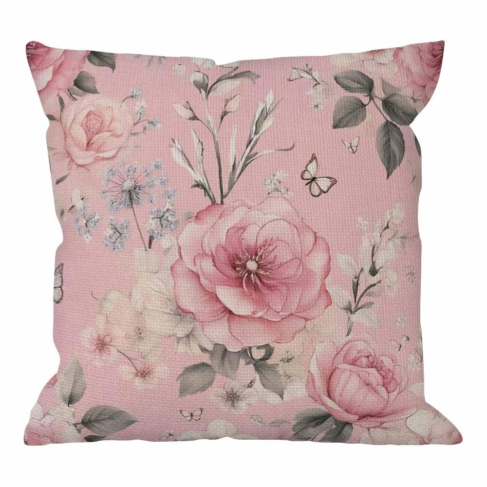 HGOD DESIGNS Floral Throw Pillow Cover,Flowers and Leaves Pink Watercolor Floral Blossom Flower Rose Spring Decorative Pillow Cases Cotton Linen Square Cushion Covers for Home Sofa Couch 18x18 inch