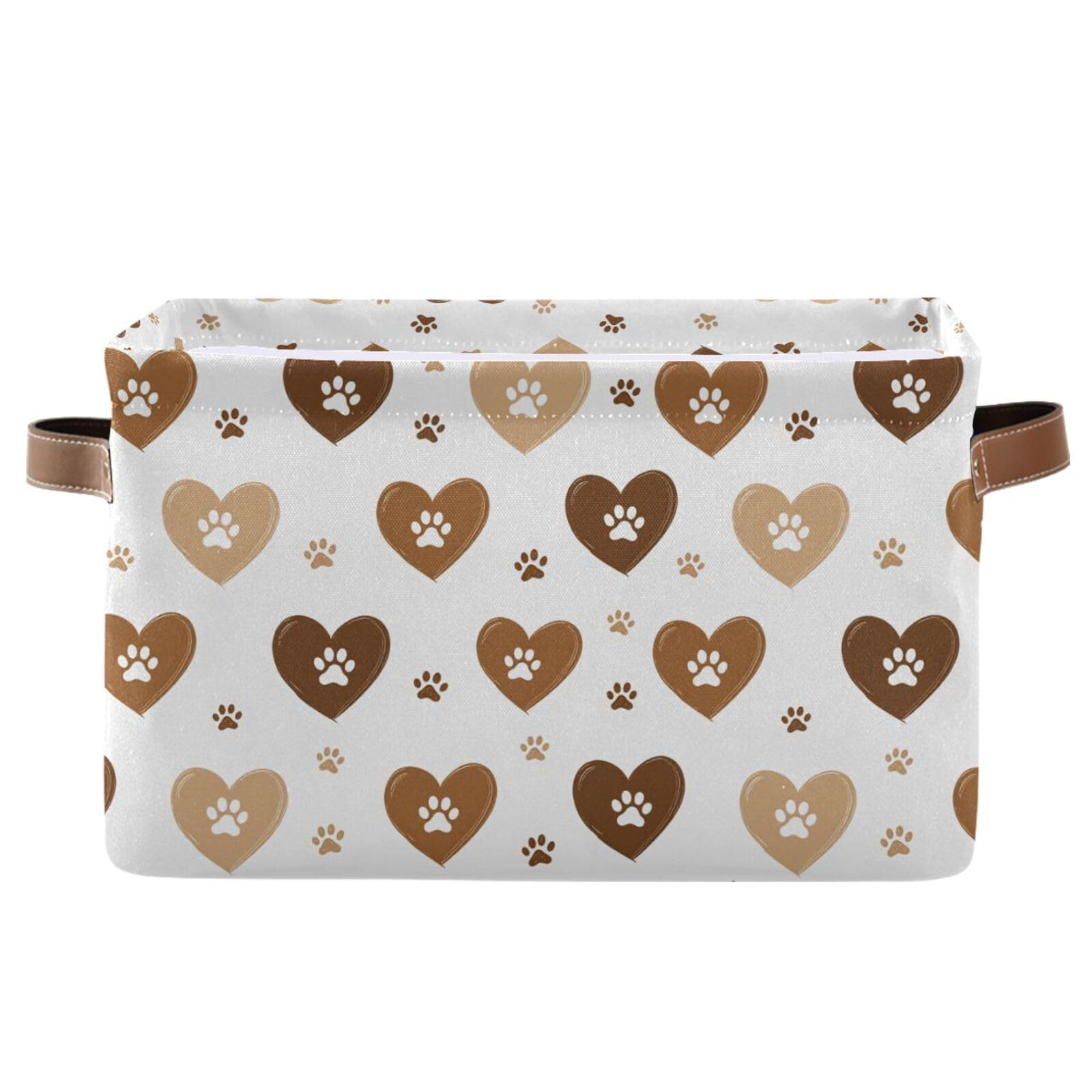 Aslsiy Storage Basket Brown Hearts and Paws (2) Nursery Bins Baby Canvas Box Clothes Shelf Basket Laundry Hampers 1 Pcs