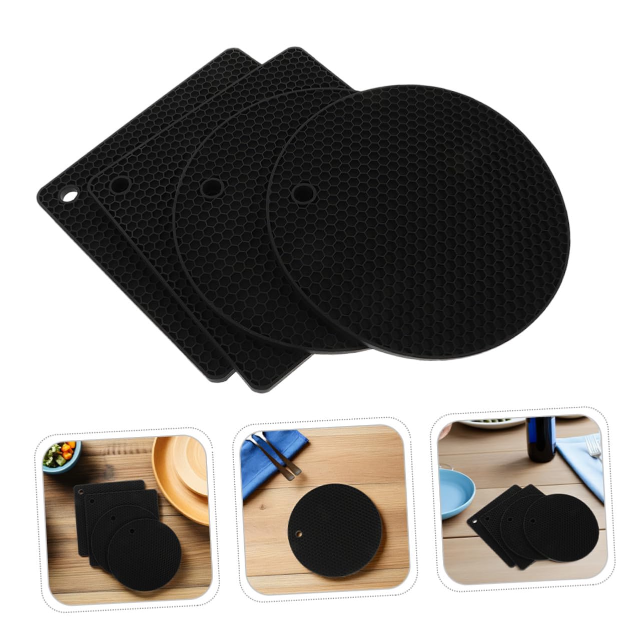 6piezas Almohadillas Térmicas de Silicona Salvamanteles Redondos y Cuadrados Antideslizantes para Mesas y Encimeras Protector de Silicona para Sartenes Calientes
