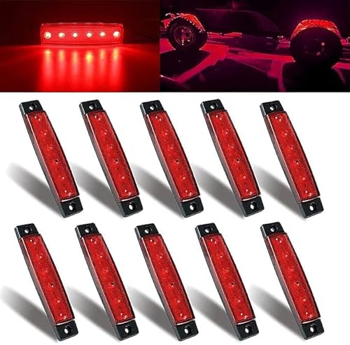 Jinmoioy 12V車用 LED サイドマーカー ランプ 6連 汎用 トレーラー 軽トラ イルミネーション デイライト カスタム 小型 角マーカー 10個セット (レッド)