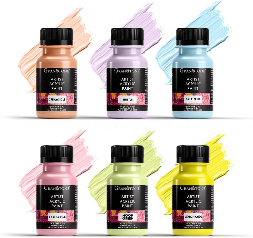 GRANOTONE Pastel Acrylic Colour Set of 6 Multicolor 50 ml Each Shade Artist Paints for Painting Art Craft Canvas DIY Made in India