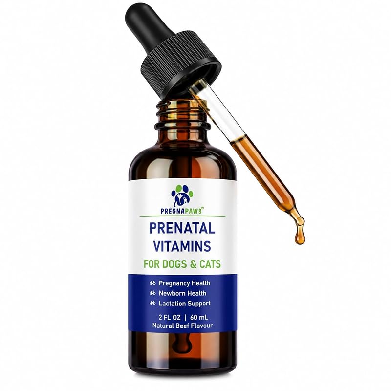 Suplemento Multivitamínico Líquido Pré-Natal para Cães e Gatos PREGNAPAWS com Ácido Fólico, Cálcio e Ferro, Sabor BEEF, 60 mL
