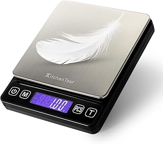 KitchenTour EG5001 Digital Kitchen Scale 500g/0.01g Precision - Food Jewelry Lab Powder Scale with LCD Display & Trays