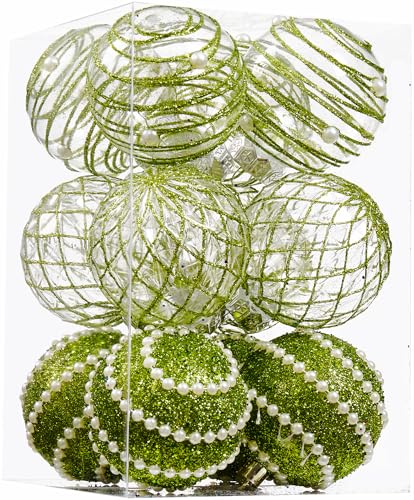 12CT Christmas Ball Ornaments Green Shatterproof Clear Large Plastic Christmas Tree Decoration, Delicate Hanging Ornaments for Xmas Party, Wedding, Holiday and Home Décor(70mm/2.76")
