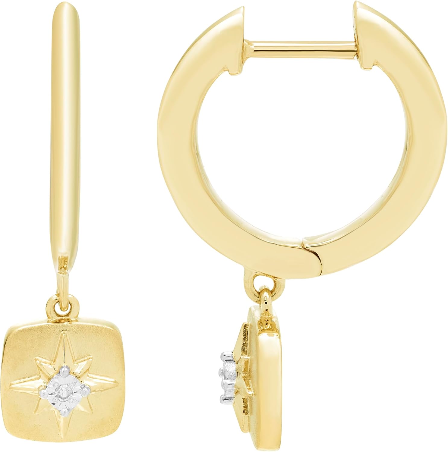 Boston Bay Diamonds Diamond Drop Huggie Hoop Earrings in 925 Sterling Silver - Choice of Charm