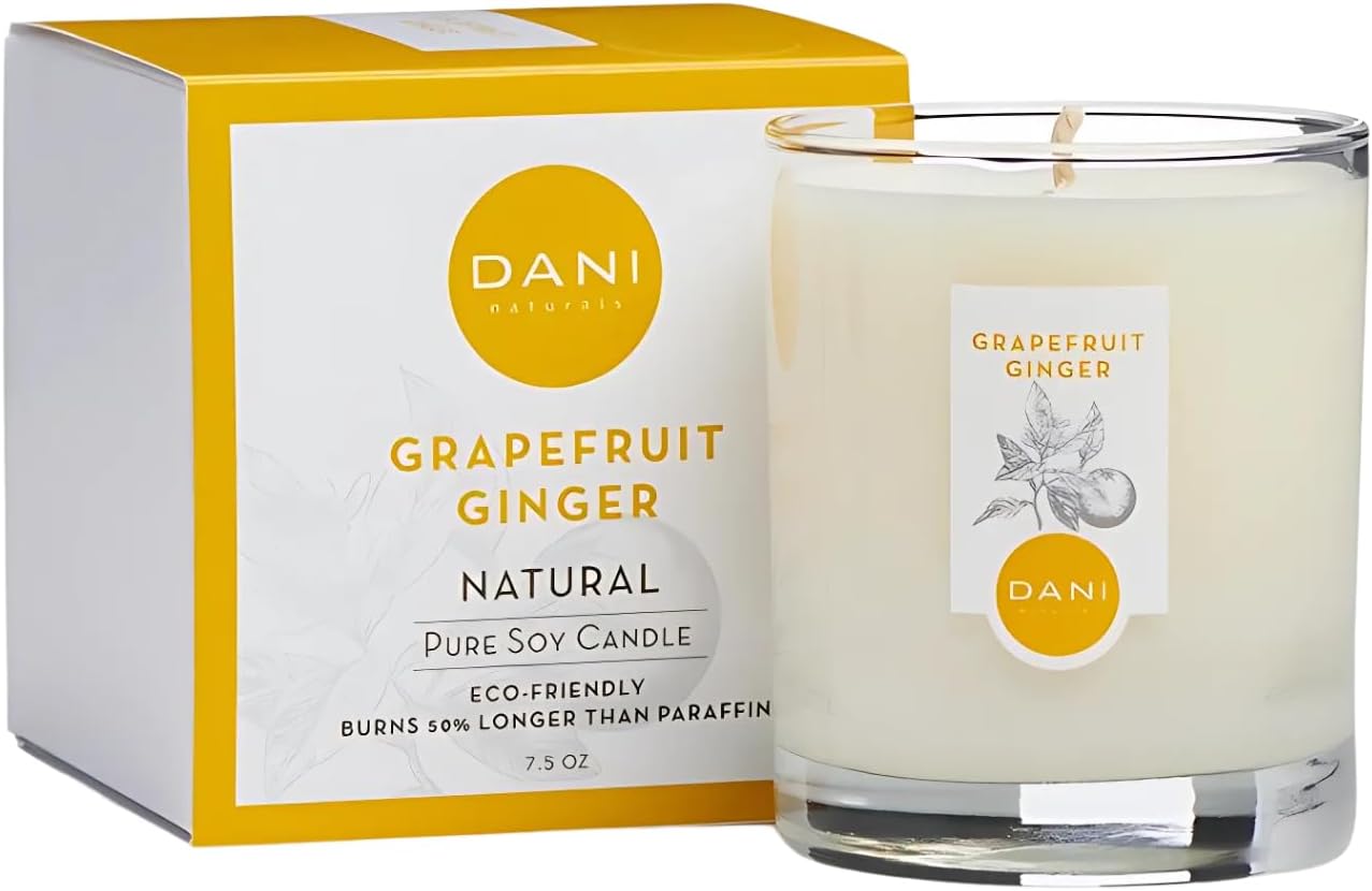 Naturals Soy Candle - Grapefruit Ginger Scented, 100% Pure Soy Wax, Kosher, Non-Toxic, Long-Lasting Burn - 7.5 oz