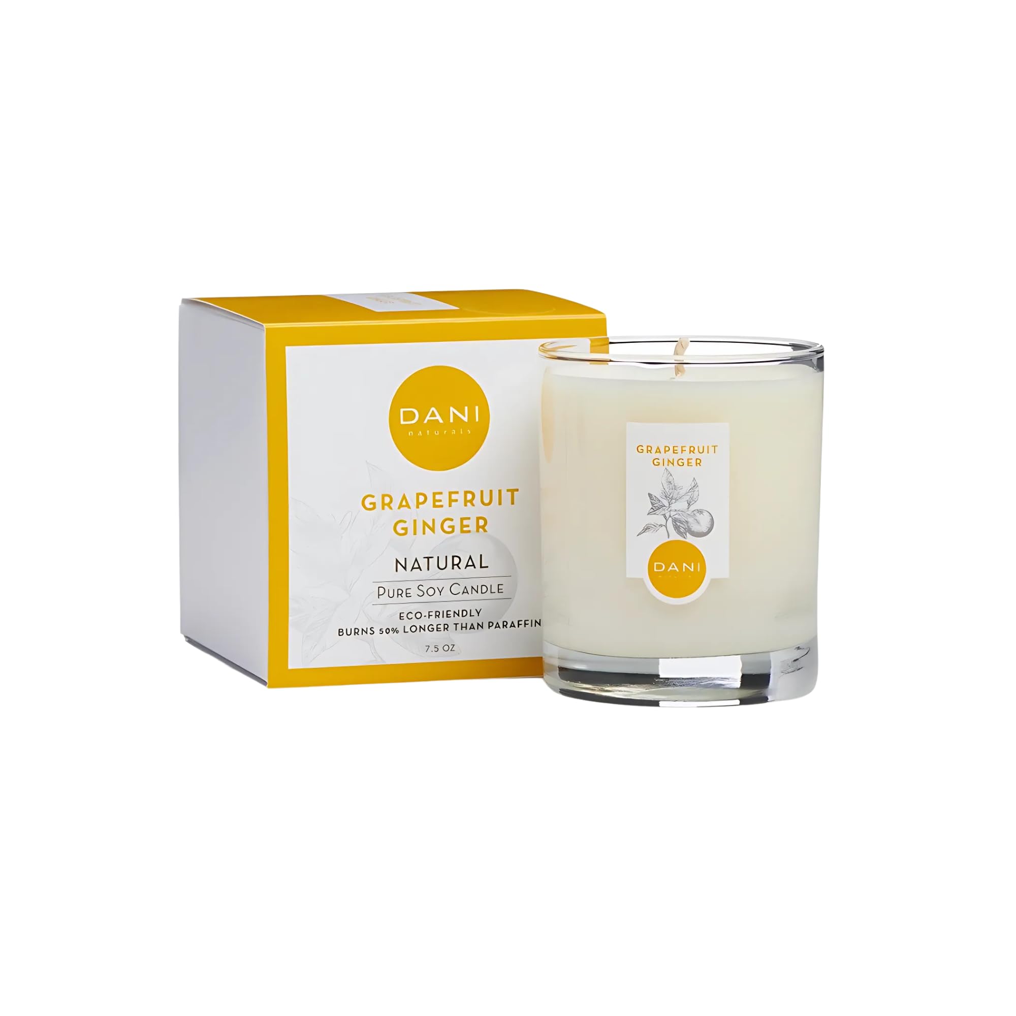 Naturals Soy Candle - Grapefruit Ginger Scented, 100% Pure Soy Wax, Kosher, Non-Toxic, Long-Lasting Burn - 7.5 oz