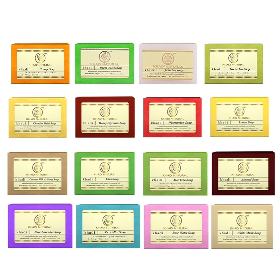 Khadi Natural Handmade Herbal Combo Assorted Natural Soap Gift Set, Enriched With Essential Oils| Pack of 16 | (125gm x16)