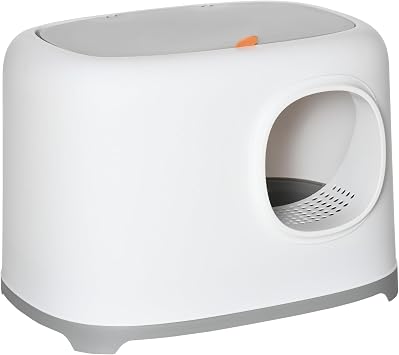 PawHut Cat Litter Tray Open Cat Litter Tray with Anti Sand Tunnel, Scoop, Odor Control and Easy to Clean White