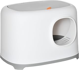PawHut Katzenklo mit Deckel für Katzen bis 5 kg 55 x 40 x 39 cm Weiß | Katzentoilette mit Haube, Schaufel, Gitterboden, XXL Katzentoilette