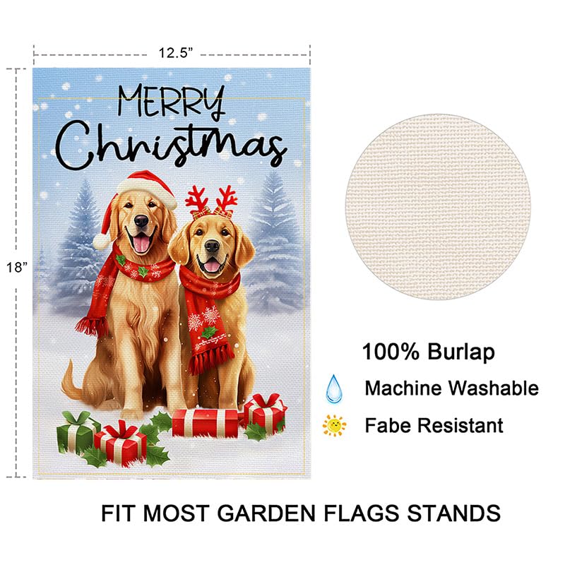 Balgardekor Weihnachts-Gartenflagge Mit Golden Retriever & Schneemann – Doppelseitig, 30,5 X 45,7 Cm, Aus Jute