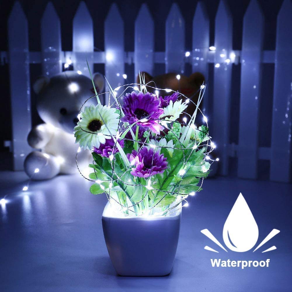 Arkim Lot de 2 guirlandes lumineuses solaires à 200 LED, lampes solaires d'extérieur étanches en fil de cuivre, pour jardin, terrasse, cour, maison, mariage, fêtes de Noël (blanc 200 LED, 2)