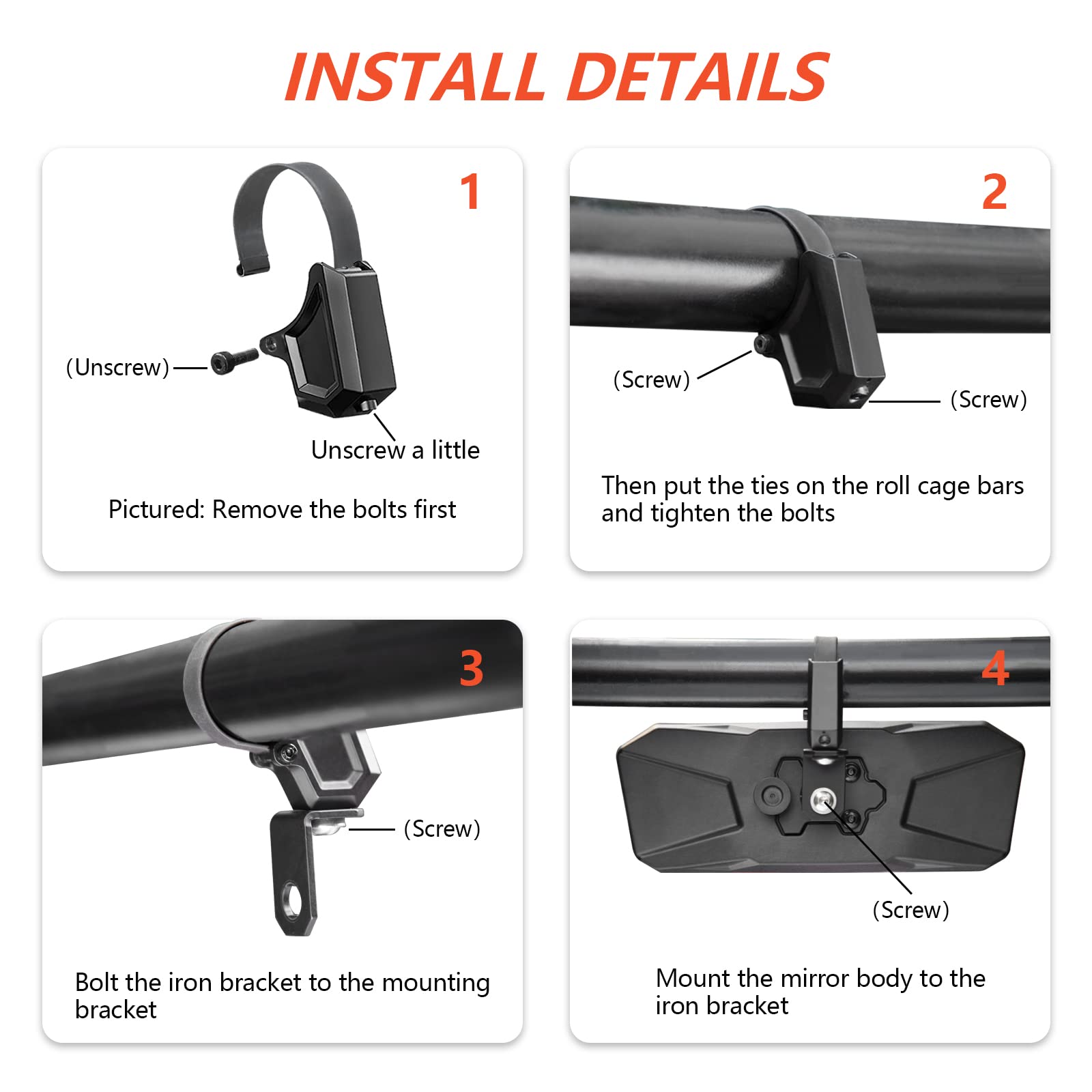 JALWM Rétroviseur UTV Pour Cage Roulante De 3,8 Cm à 5,1 Cm, Nouveaux Rétroviseurs RZR Avec Grand Champ De Vision Réglable, Compatible Avec Polaris RZR, Can Am Commanders, Honda Pioneer SXS, Kawasaki