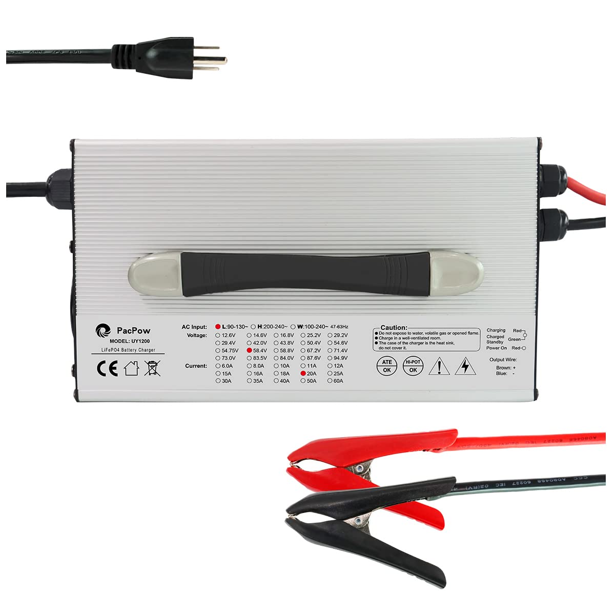 Buy PacPow 58.4V 20A AC/DC Battery Charger for 51.2V/48V Lithium Iron