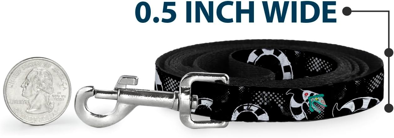 Warner Bros. Horror Movies Pet Leash, Dog Leash, Beetlejuice Sandworm Healftone Repeat Black Gray, 6 Feet Long 1.0 Inch Wide