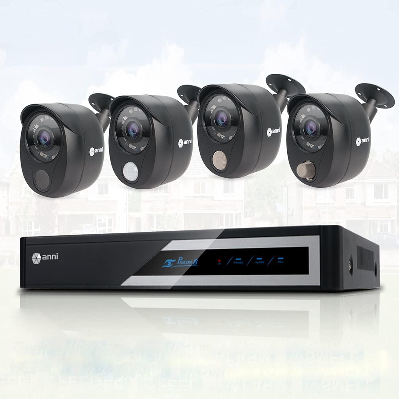 Anni 1080N HD Home Security Camera System CCTV Wired Surveillance DVR Kit, 4-Channel 1080N Digital Video Recorder, 4 x 1080p Cameras: 3 x PIR Sensor Camera, 1 x Siren Alarm Camera
