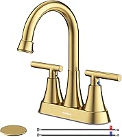 Hurran 4 Inch Brushed Gold Bathroom Sink Faucet with Pop-Up Drain, Lead-Free Stainless Steel Centerset 2-Handle for Vanity RV