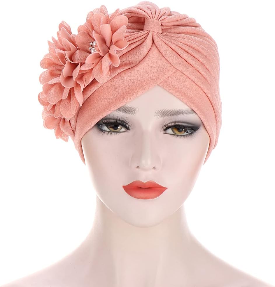 YYAOJHAO Women Flower Turban Hats - Ruffle Pre Tied Headwrap Caps Chemo Beanies Hijab Headscarf for Cancer Patient Hair Loss - Image 3