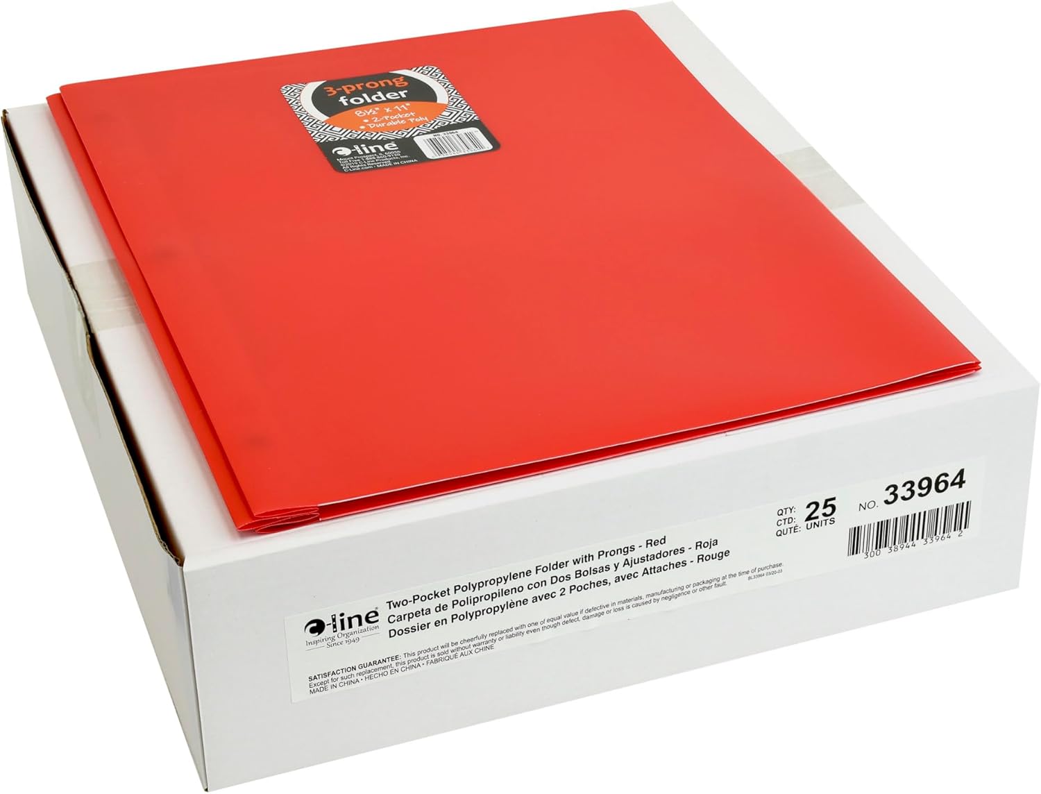 Oxford Red Poly Two Pocket Portfolio with Prongs, Pack of 25