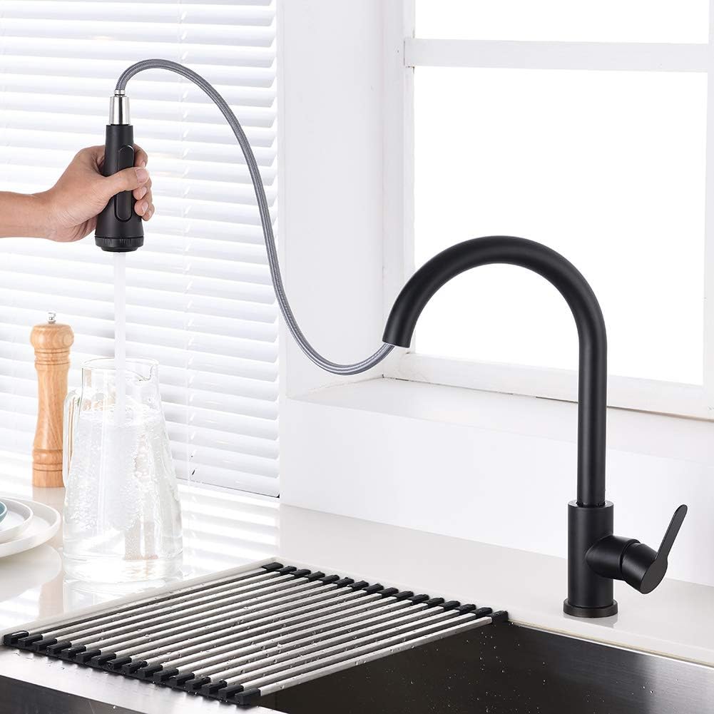 Nеw Prоduсt Thricate Black Kitchen Faucets with Pull Down Sprayer, Lead-Free Stainless Steel Faucets for Kitchen Sink with 4 Modes, 360 Swivel High Arc Brushed Nickel Pull Out Faucet Head Commercial Faucets