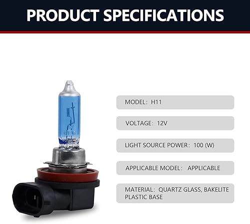 Miniatura 2 de jeseny Pack-2 Focos halógenos para automóvil, luz alta H11, luz antiniebla de conducción de haz bajo, bombillas ultra blancas de 12 V 100 W,