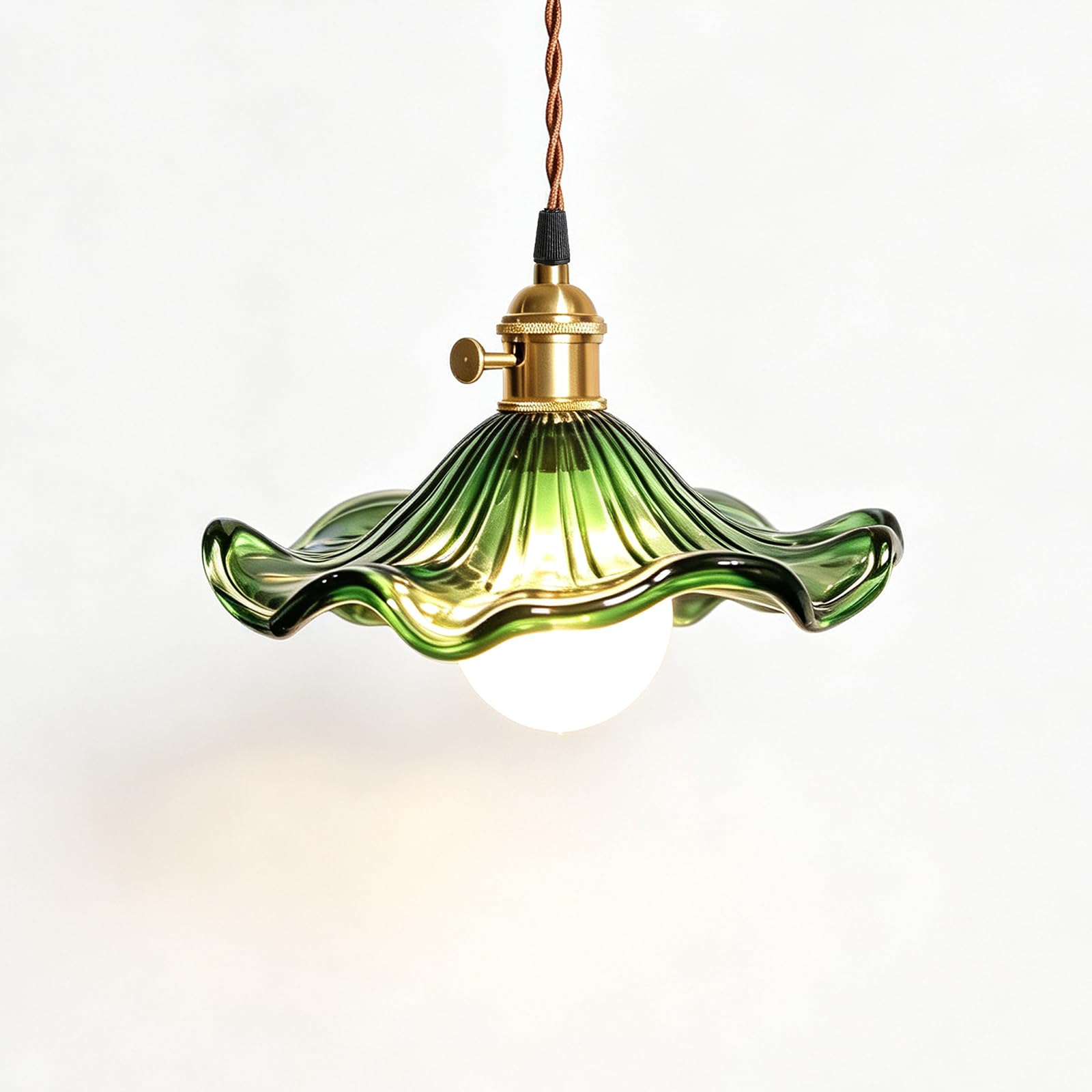 Lámpara de Techo Industrial Vintage, E27 Lámpara Colgante de Cristal Vintage, Colgante de luz con Portalámparas de Latón Para Dormitorio Restaurante Sala de Estar (Verde)