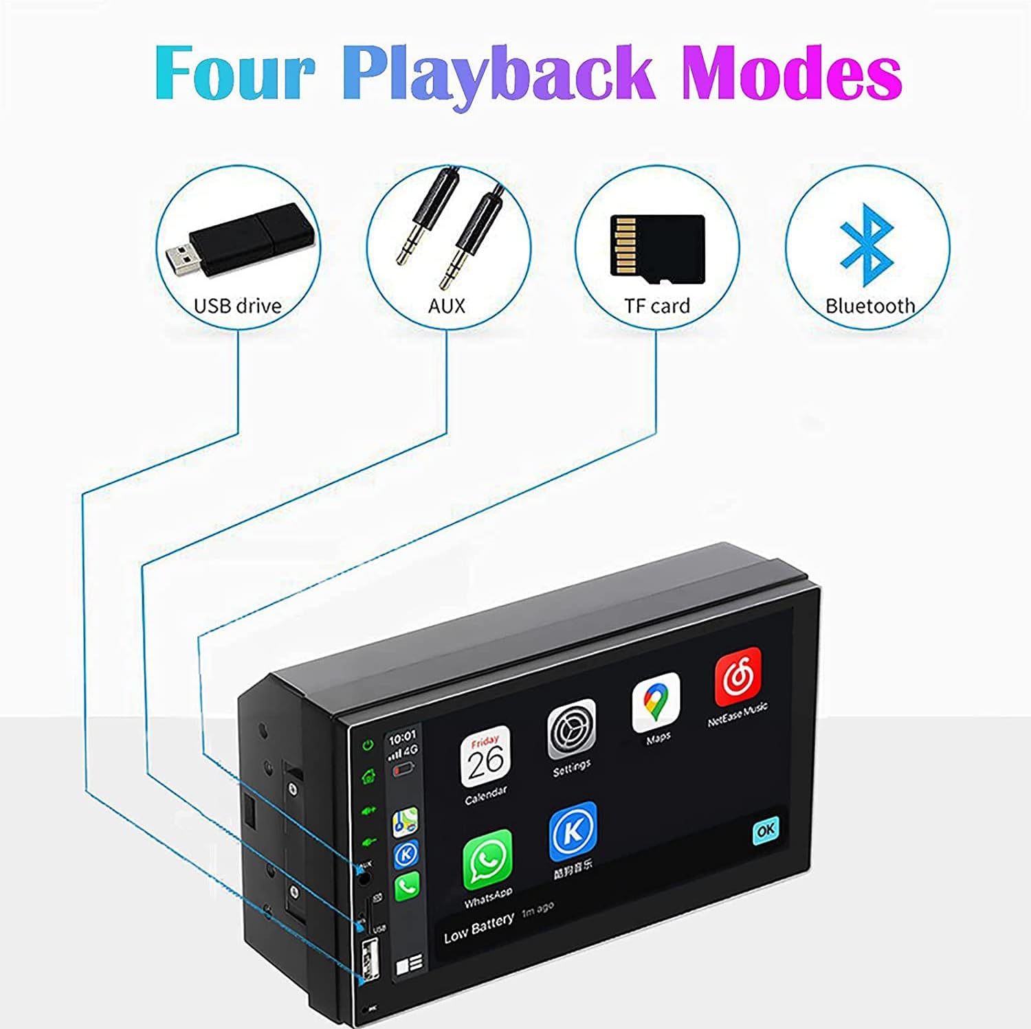 Binize 7 Inch Double Din Car Stereo Support Carplay and Android Auto , Touch Screen MP5 Multimedia Play Support FM/AM/Bluetooth/Mirror Link/Backup Camera Input/AUX-in Port/USB Port/Remote : Electronics