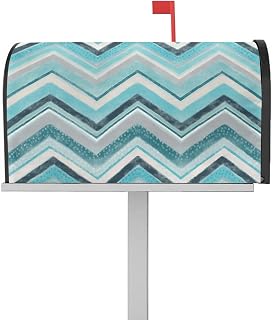 Mailbox Cover Magnetic Teal Stripe Abstract Geometric Nordic Style Mailbox Covers Standard Size 21x18in,Mailbox Covers Wrap Post Letter Box Cover for Garden Yard Outdoor Color Block Watercolor Art