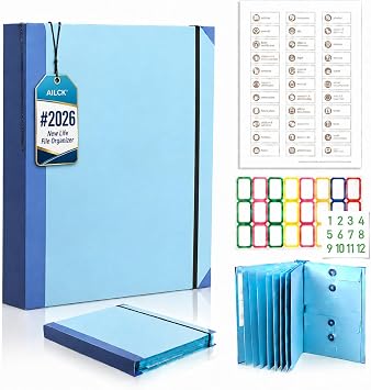 Document Organizer Important Portfolio Binder Record Holder in Case I Die Folder for Passport Travel Family Planner Coupon with Labels Folio Estate Planning Bill Pockets Notebook Wedding File Blue
