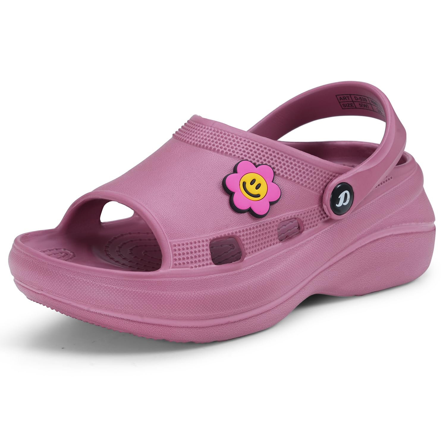 Women's Classic Smiley Charm Clogs/Sandals with Adjustable Back Strap for Adult| Comfortable & LightWeight | Stylish & Anti-Skid| Casual Waterproof Everyday Mules Girls Ladies D-539