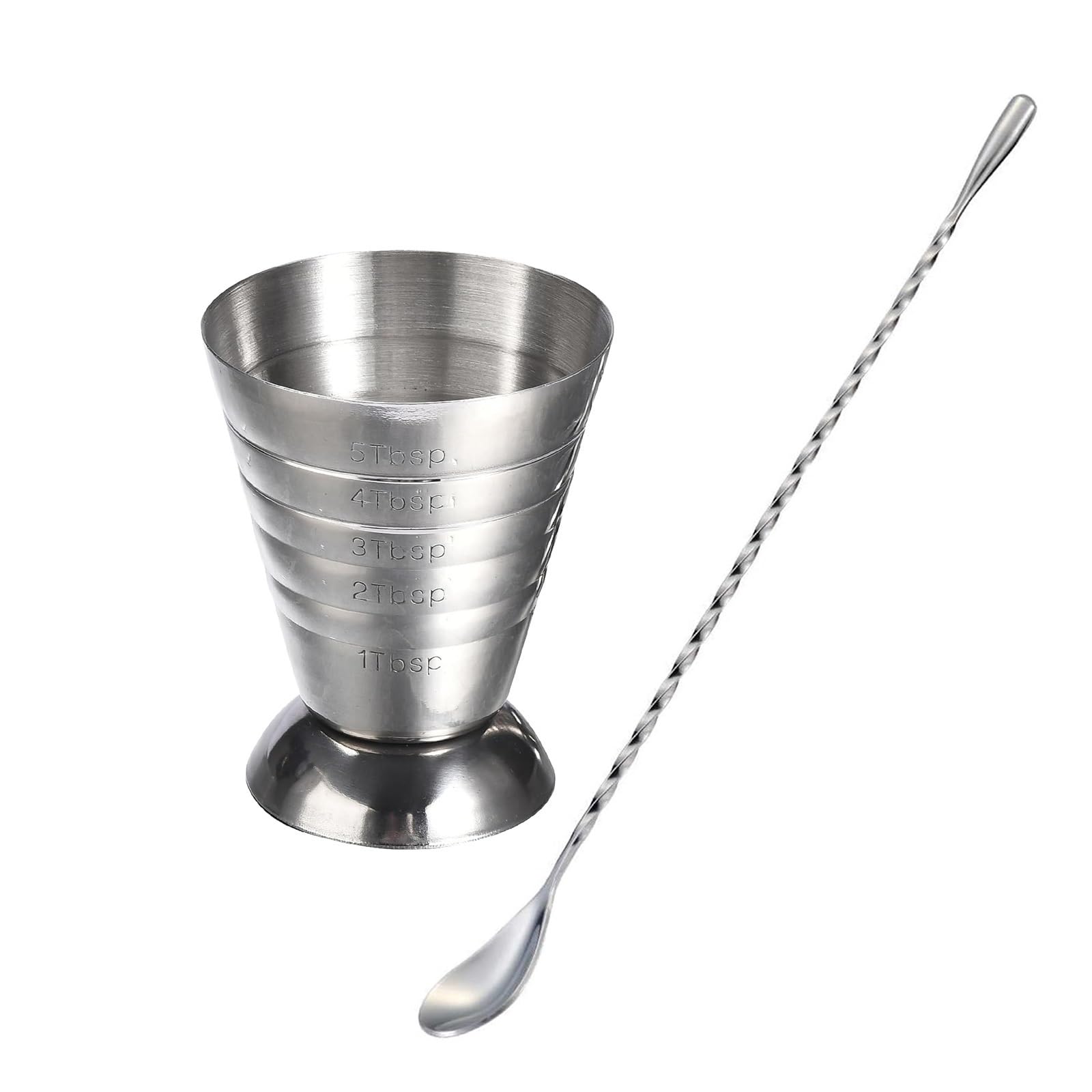 Edelstahl-Messbecher mit Rührlöffel, Cocktail-Messbecher for Bar(1 cup with 1 spoon)
