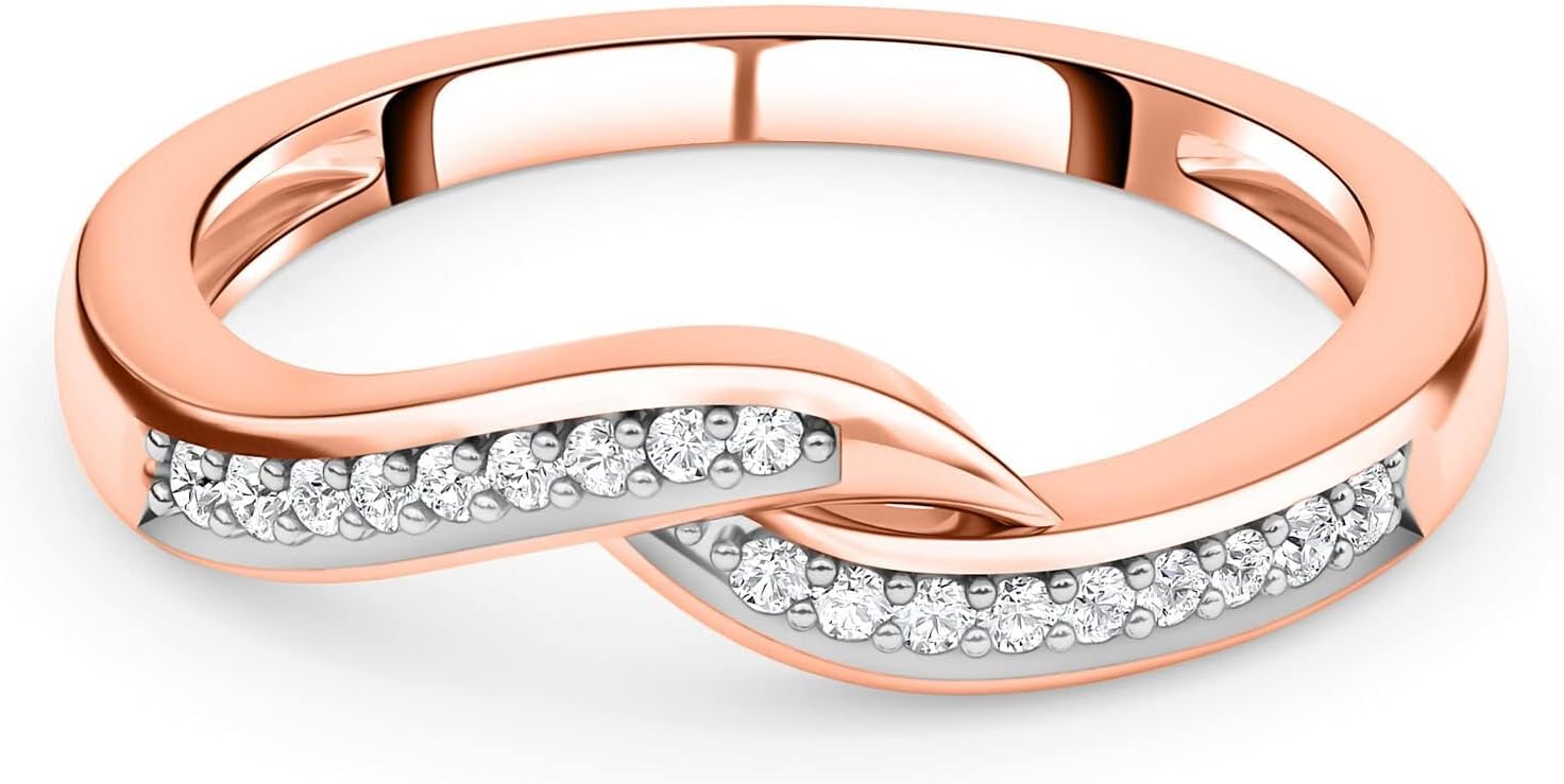 TJC Diamond Bypass Ring for Women's Promise/Friendship Band Jewellery in 14ct Gold/Vermeil Yellow Gold/Rose Gold/Platinum Plated 925 Sterling Silver April Birthstone