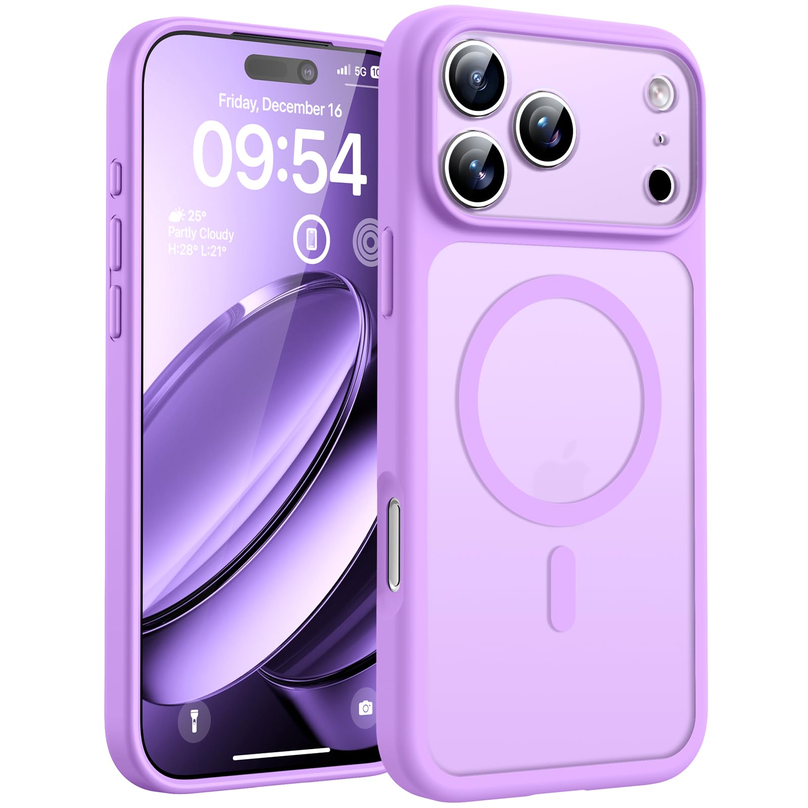 TOCOL Cover Magnetica per iPhone 17 Pro 6,3 Pollic, Compatibile con MagSafe, Anello Magnetico Incorporato, Protezione Fotocamera Integrata, Custodia Antiurto Traslucida Opaca, Viola Chiaro