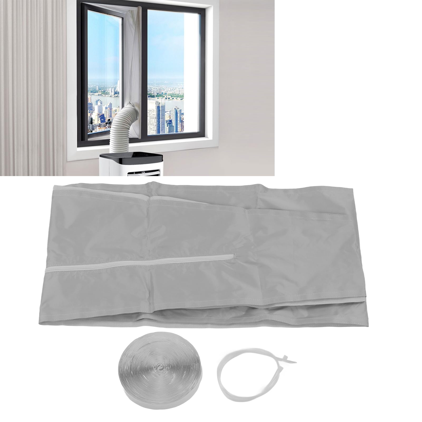 Tissu D’Étanchéité de Climatisation Portable, Tuyau de Climatiseur Mobile, Fenêtre Ouverte Tissu Polyester Isolant Étanche À La Pluie, Déflecteur Universel de Cadre de Fenêtre (Gris Argenté)