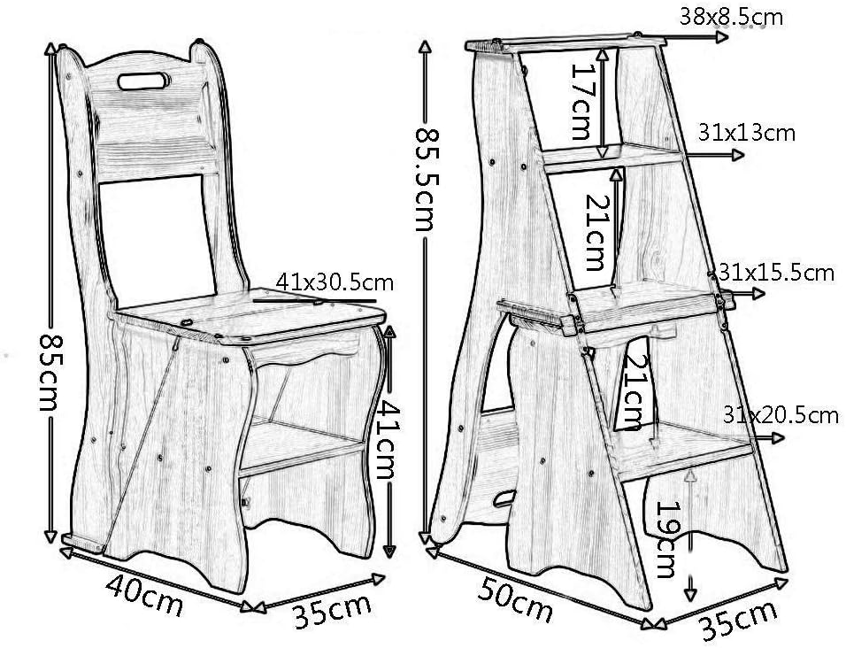 Folding Stool Ladder Chair 5 Step Wood Foot Stool Multi Purpose Safe Stable Library Non Slip Lightweight Storage/Honey Color