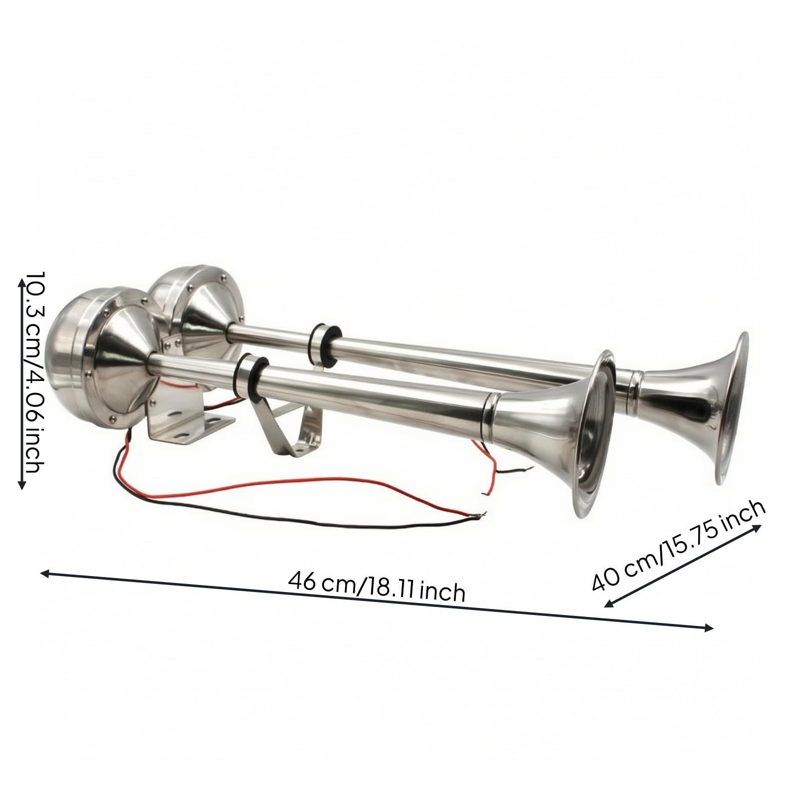 Clacson Marino Elettrico Tromba Nautica Avviso Sirena Tromba Segnalatore Allarme Struttura in Acciaio Inox 304 Lucido con Corpo a Tubo Lungo E Campana, Doppio Tubo