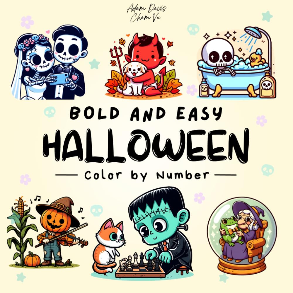 Bold and Easy Halloween Color by Number Coloring Book: 40 Big and Simple Designs for Teens and Adults for Fun and Relaxation