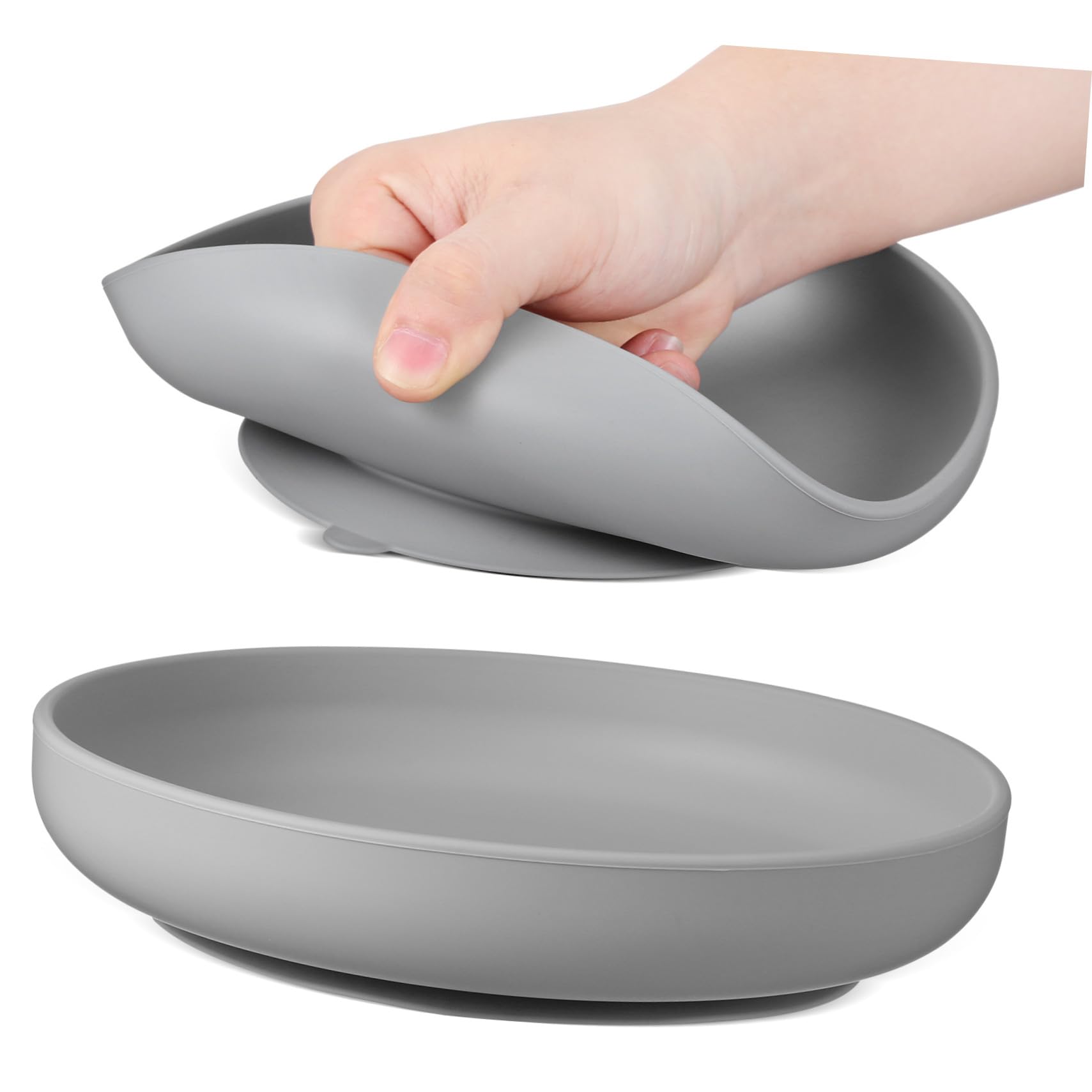 Piatto Anti-sversamento per Anziani 2 Pezzi in Silicone | Base a Ventosa, per Casa e Ospedali, Pulizia Semplice, Bordi Alti e Forma Raccogli-cibo