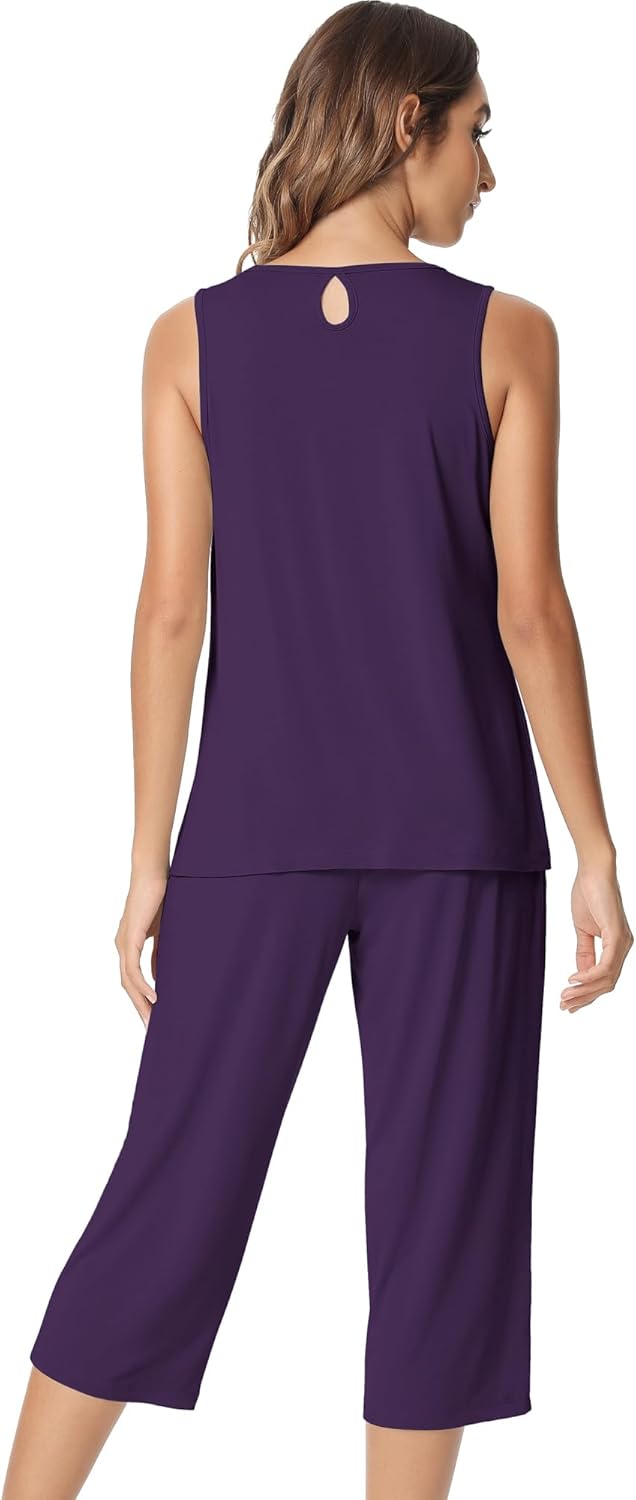 NACHILA Pajamas for Women-Viscose Made from Bamboo, Sleeveless Pjs Tank Top Capri Pants Pajama Sets Cooling Sleepwear - Image 2